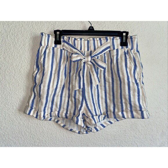 New SO Women High Rise Shorts Tie Front Soft Paperbag Stretch Stripe Soft L - Picture 1 of 8